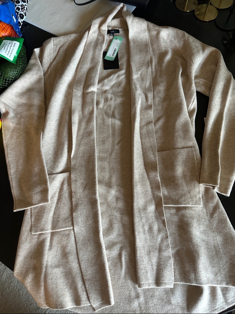 Fate Open-Front Cardigan Sweater in Light Beige